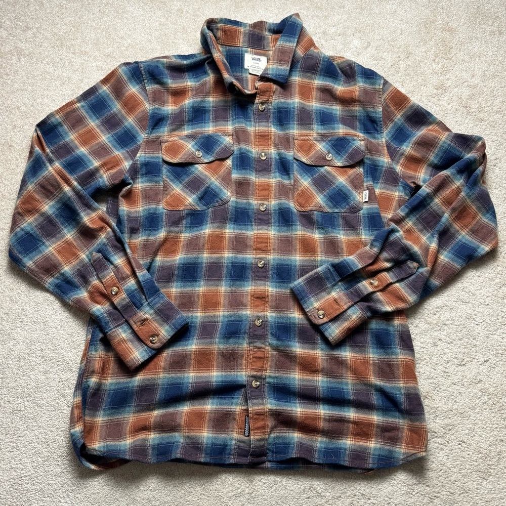 Vans Plaid Flannel Button Up Shirt Mens Large Blue